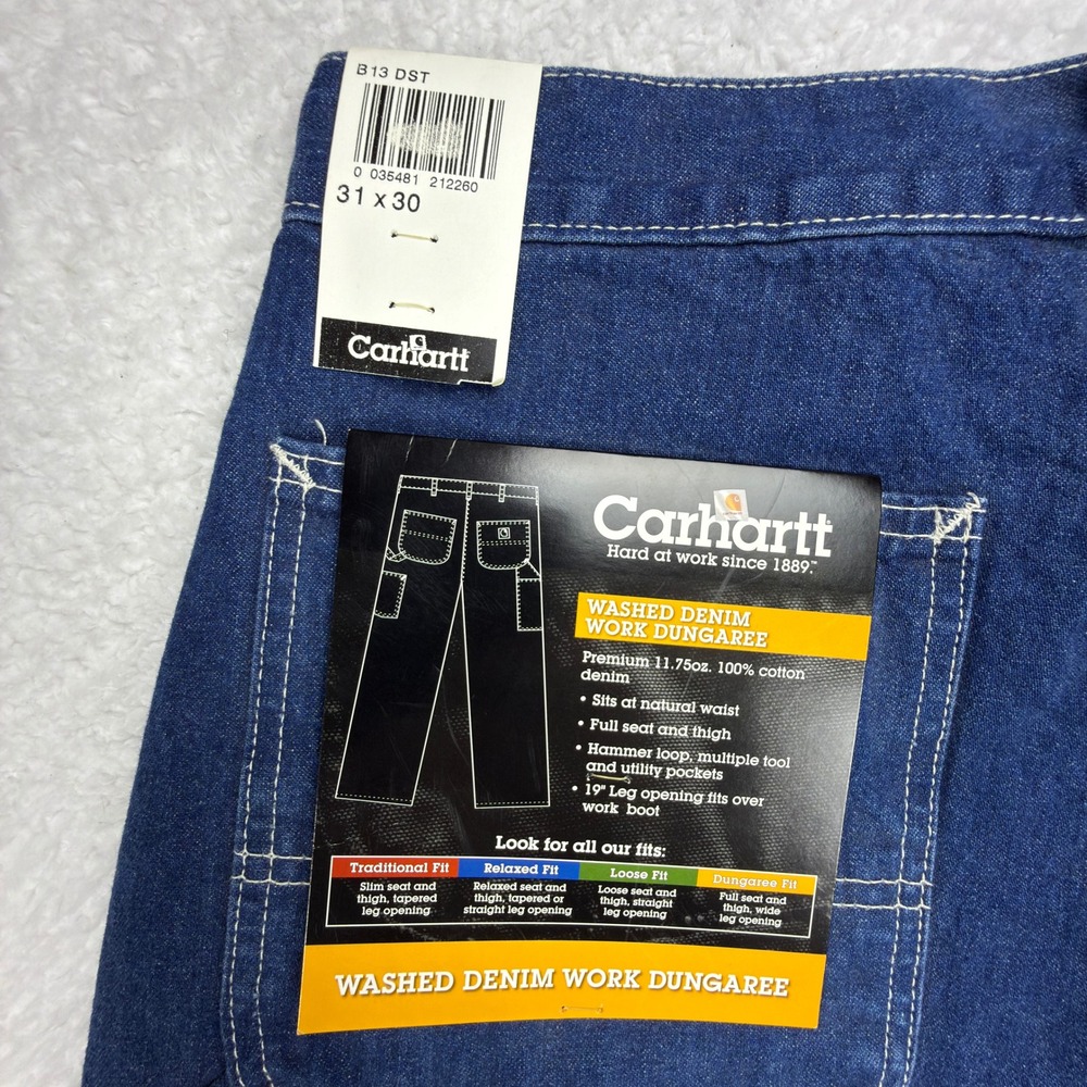 Carhartt Work Dungaree Denim Jeans Mens 31x30 B13 DST Darkstone NWT NOS